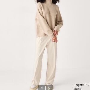 Uniqlo wide leg pants in cream, brown, navy w grid, light green